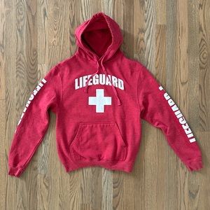 Lifeguard Ann Arbor Hooded Sweatshirt & Hat sz Small Red White Fleece